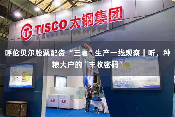 呼伦贝尔股票配资 “三夏”生产一线观察｜听，种粮大户的“丰收密码”