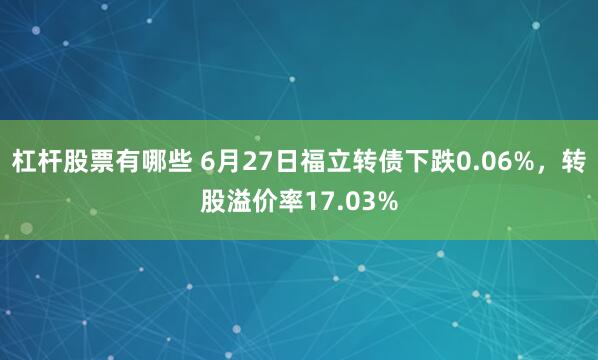 杠杆股票有哪些 6月27日福立转债下跌0.06%，转股溢价率17.03%